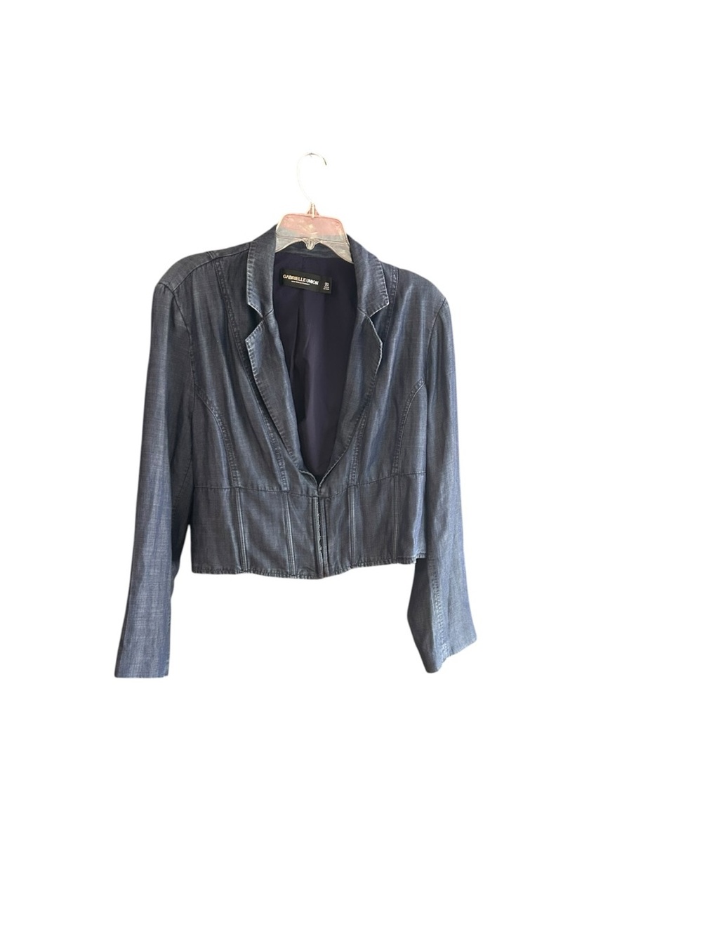 Gabrielle Union cropped blue tencel corset blazer hook & eye closure Size 20